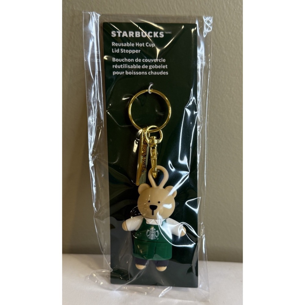 STARBUCKS Reusable Hot Cup Lid Stopper CHRISTMAS BEAR 2025 Keychain RARE